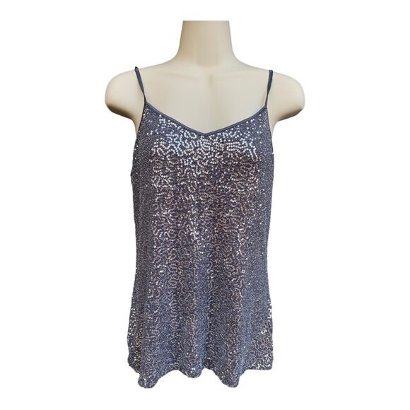 EXPRESS Gray Silver Sequinned Metallic Camisole Tank top Size L - Picture 2 of 11
